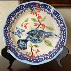 Anthropologie Nathalie Lete Francophile Dinner Plate Bleu Bird Blue Butterfly
