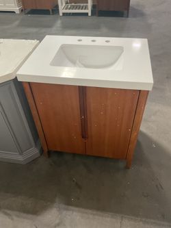 30” Brown Solid Wood Bathroom Vanity with Engineered Marble Top (V131)