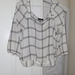 Black And White Plaid Neck Blouse 