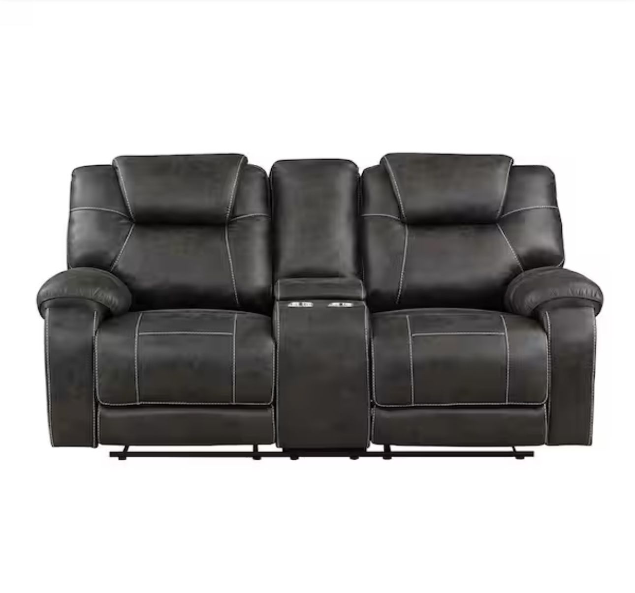 Emily 75 in. W Chocolate Microfiber 2-Seater Manual Double Reclining Loveseat with Center Console