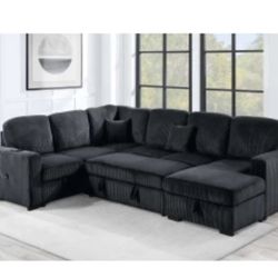 $649-4Piece Convertible Sectional Sleeper Sofa ,Chaise Storage ,Sofa Storage & USB Ports 98” x 103” x 61” x36”H