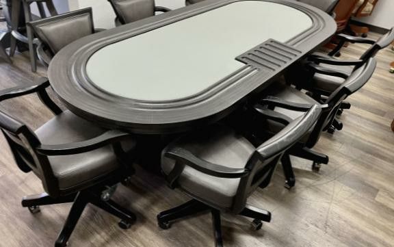 Mikhail Darafeev Espresso Finish Modern Poker Table w/ Eight Chairs