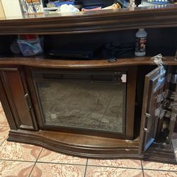 Dark Wood Fireplace Tv Stand 