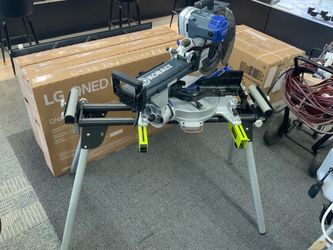 Kobalt 12-in 15-Amp Dual Bevel Sliding Compound Corded Miter Saw and Ryobi foldable miter saw quickstand