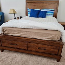 Queen size headboard and frame with drawers