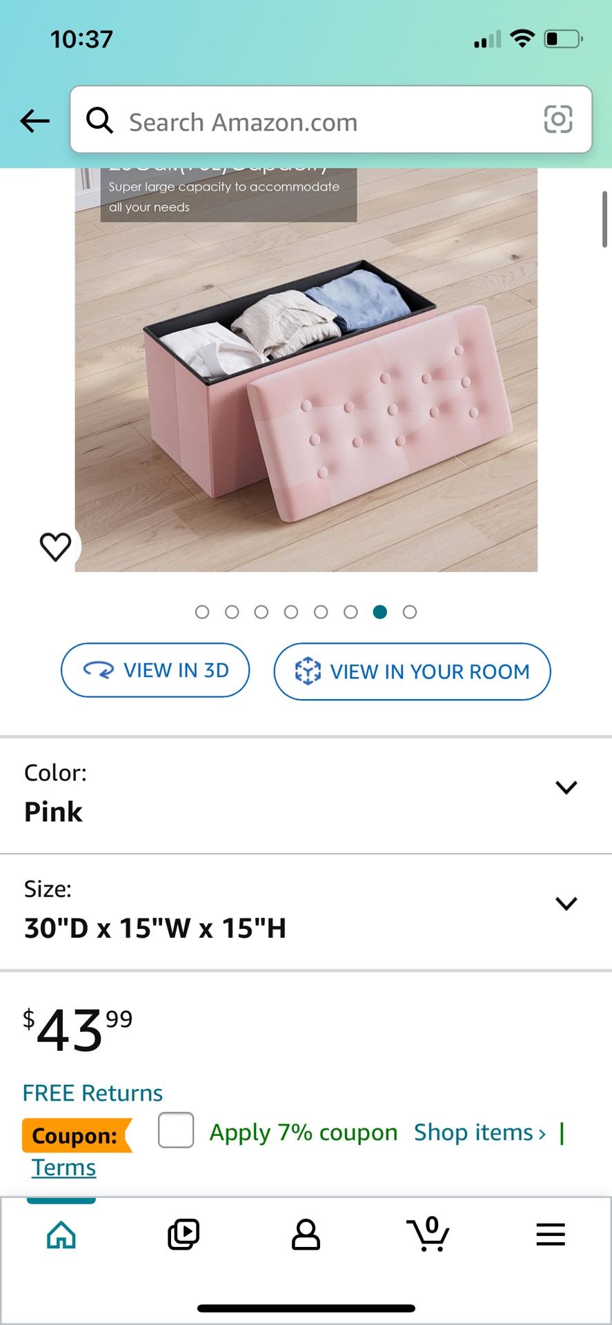 PRANDOM Extra Large Ottoman with Storage [1-Pack] Velvet Folding Small Square Foot Stool with Lid for Toy Living Room Bedroom Coffee Table Dorm Pink 3
