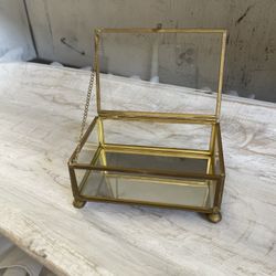 Vintage Small Mirrored Trinket Box. Gold 