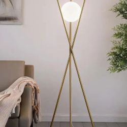 65” Inch Spherical Bulb Metal Tripod Floor Lamp Gold 