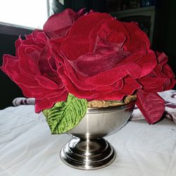 Rose Bouquet In A Silver Bowl