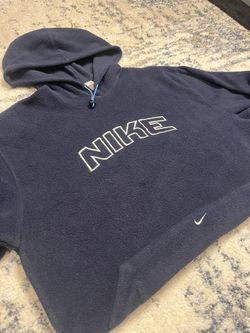 Vintage Y2K Nike Soft Center Swoosh Block Letter Navy Blue Hoodie Size Large