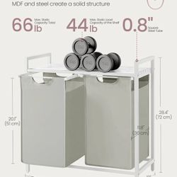 VASAGLE Laundry Hamper Basket Sorter with 2 Pull-Out and Removable Bags - White