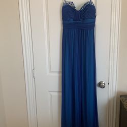 Royal blue strapless Prom dress with rhinestone