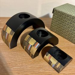 Vintage wood tea light candle holders