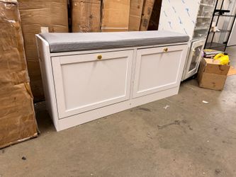 42 in Shoe Storage Bench for Entryway Modern Fluted Shoe Cabinet with Storage Compact Wooden Mudroom