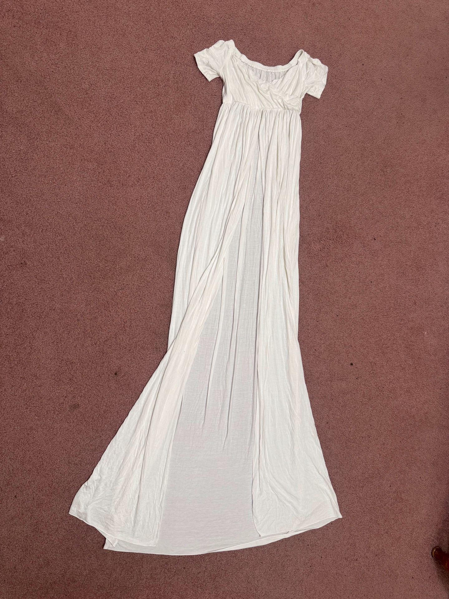 New large white long stretchy maternity photo gown dress costume slit