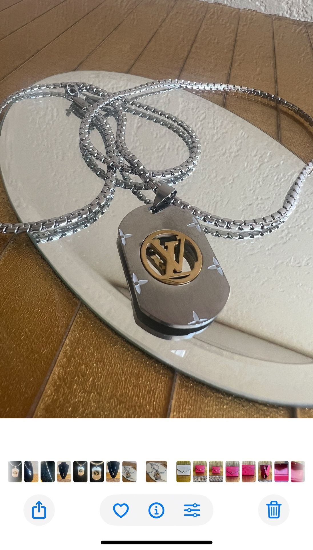 Authentic Louis Vuitton, Lv, Dog Tag Chain Necklace, Silver Gold
