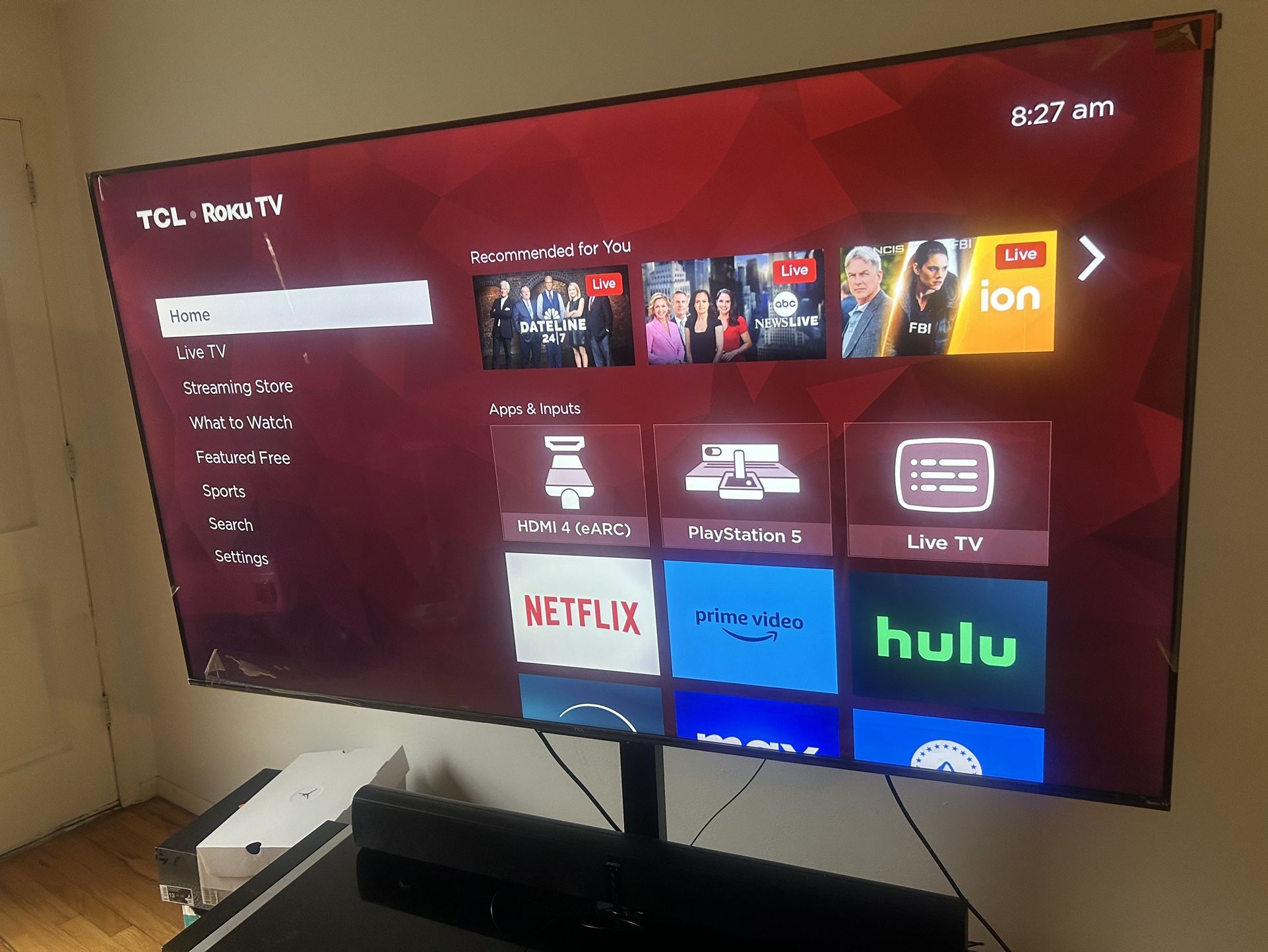 65 Inch TCL Roku TV With Stand 