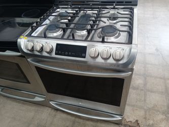 LG stainless steel 5-burner dual-fuel slide-in range - Free delivery