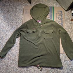 Denim & Company Womens Size L Large Olive Green Hoody Hoodie Pull-Over Half Zip 
