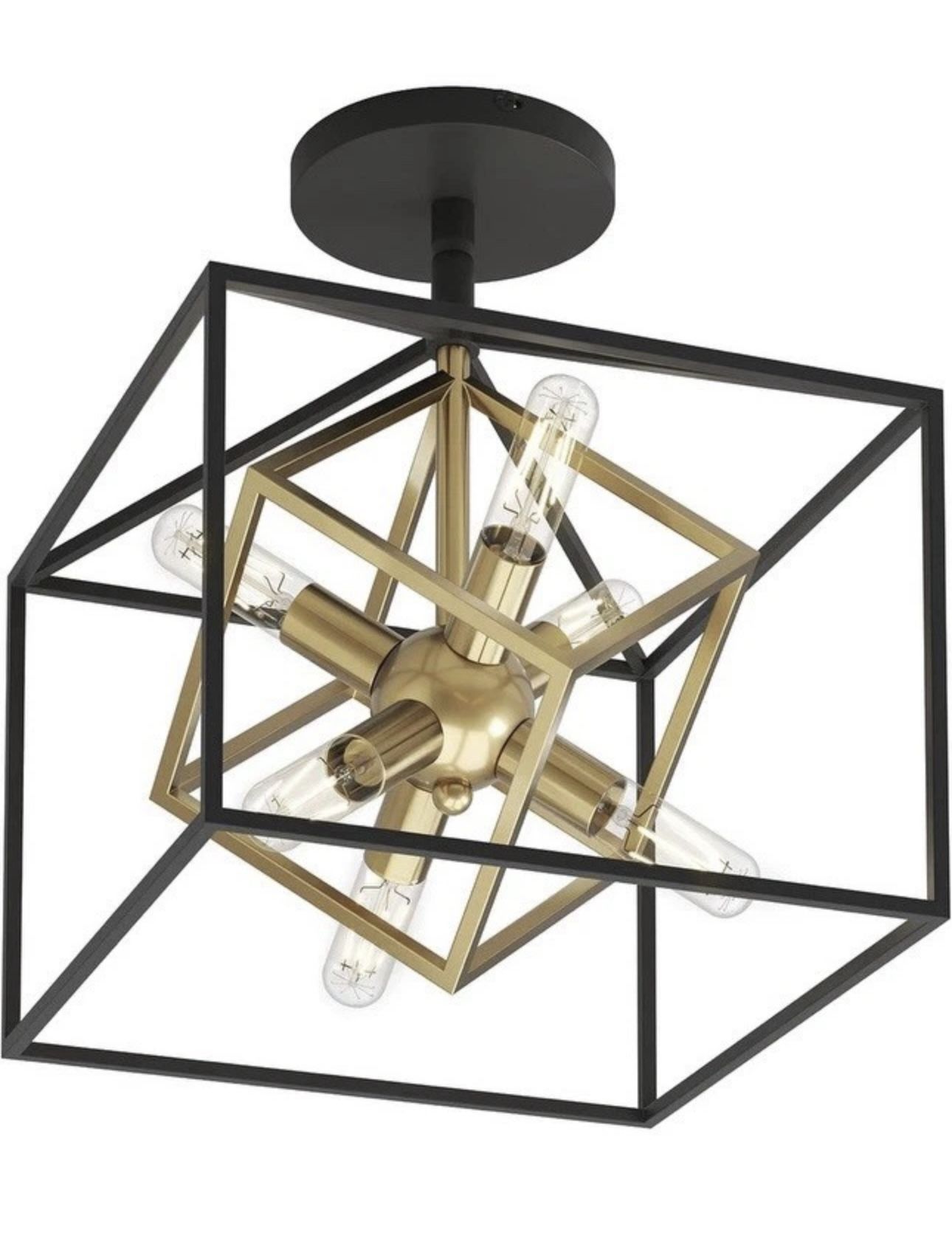 Brand New Artika Imperium Geometric Flush Mount Ceiling Light Black Gold 6 Light