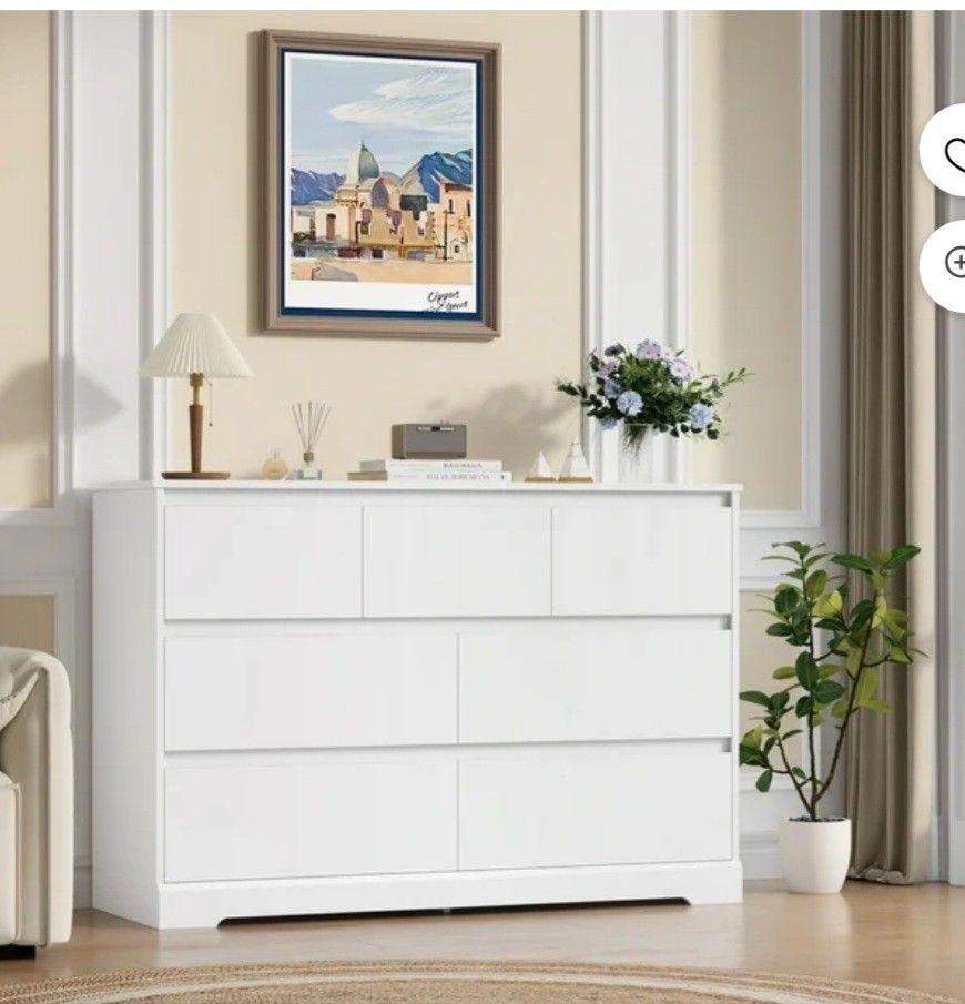 Homfa 7 Drawer Double Dresser, 47.2"W Contemporary Wood Chest of Drawer Storage Cabinet for Bedroom