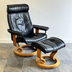 Vintage Ekornes Stressless “Prince” Lounge Chair and ottoman