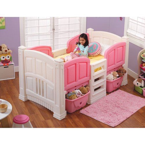Step2 Loft Twin Bed with Storage, White and Pink