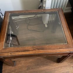 2 wooden glass end tables 