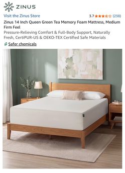 Zinus 14 Inch Queen Green Tea Memory Foam Mattress, Medium Firm Feel