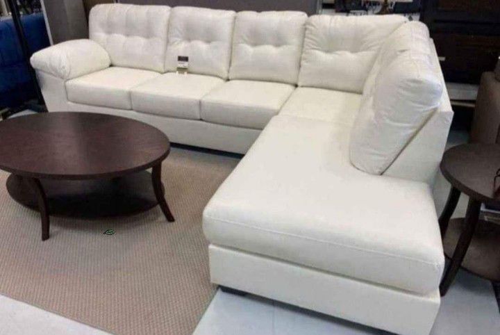 Donlen White L Shape Living Room Sectional Couch With Chaise| Brand New @ Sameday Delivery 🚚 