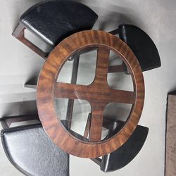 Brown Round Glass Coffee Table with Seating