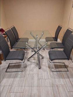 Glass Dining Table with 6 Chairs