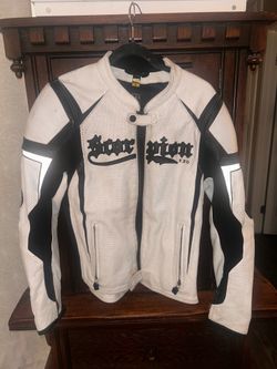 Vintage Y2K Scorpion EXO White Leather Motorcycle Racing Jacket Size Large