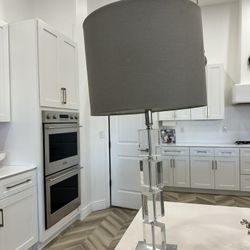 Glam Crystal  Table Lamp Glam Bedside Desk Nightstand Lamp for Bedroom Living Room Office College Bookcase Clear Stacked Cubes Crystal White Fabric