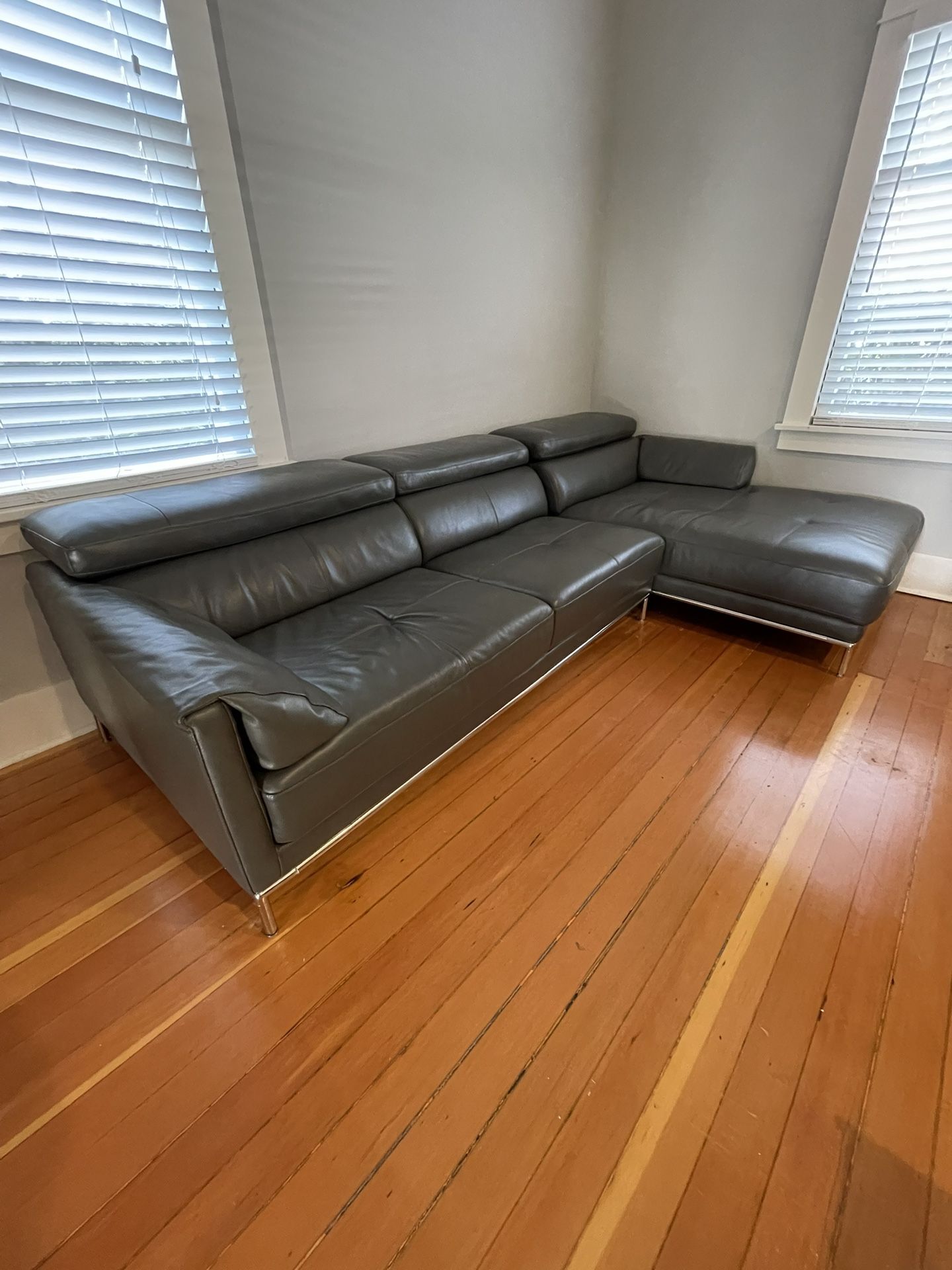 Grey Leather Sectional Couch