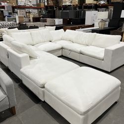 Thomasville Lowell 8-piece Fabric Modular Sectional, White with 2 Automan 