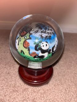 Chinese Reverse Painted Glass Panda Sphere