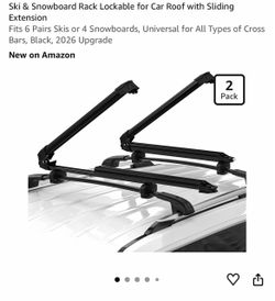 Ski & Snowboard Rack Lockable for Car Roof with Sliding Extension Fits 6 Pairs Skis or 4 Snowboards, Universal for All Types of Cross Bars, Black, 202