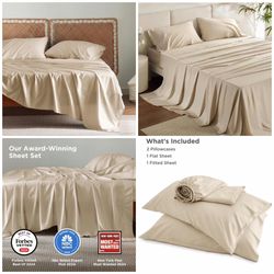 California King Sheet Sets, Cooling Sheets for Hot Sleepers, Rayon Derived from Bamboo, Deep Pocket Up to 16 Inches, PureWoven, Breathable & Soft, Hot