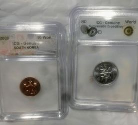Eight foreign slabs 50 plus foreign coins
