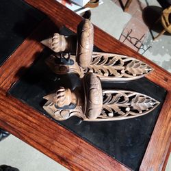 Vintage Wood Embossed Wall Sconces Candle Holders Carved