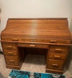 Oak Roll Top Desk with Drawers