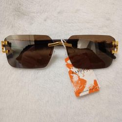 Rimless Rectangle Sunglasses with Gold Hardware
