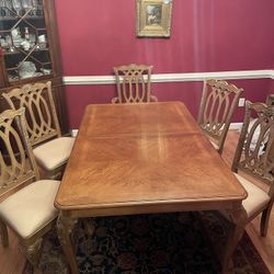 Pecan Dining Room Table & 6 Chairs W/ Buffet 