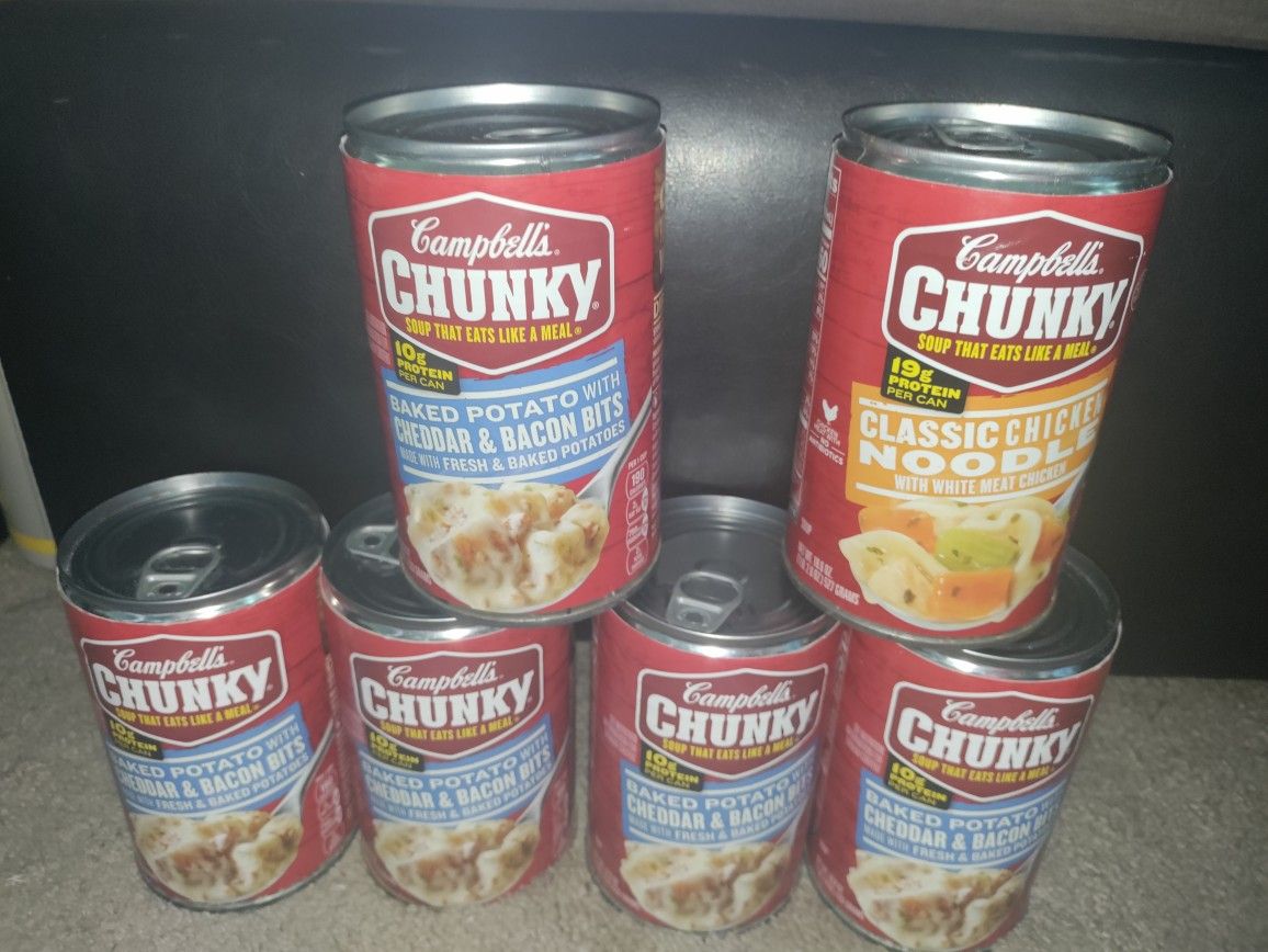 (6) Campbell's Chunky Soup! Potato w/ cheddar & bacon & Chicken NoodleÂ