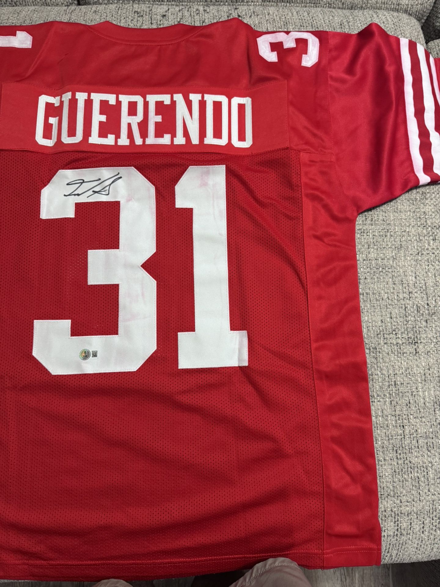 Isaac Guerendo Signed Autograph Custom Jersey - Beckett - 49ers - See Red Bleed