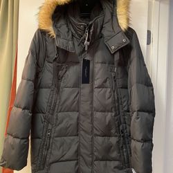 Marc New York Conway Hooded Matte Shell Parka Jacket Size MEDIUM Removable Faux Fur... Color is BLACK...  Brand New with Tag...