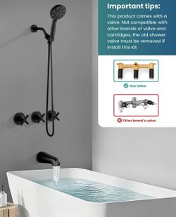 gotonovo 3 Handle Tub Shower Faucet Set,6 Mode Handheld Matte Black Three Handle/Knob Shower System with Tub Spout,6 Mode ABS Handheld Spray,Bathtub F