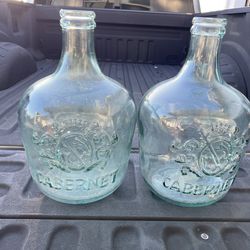 Pair of  2 Vidrios San Miguel 17” Tall Recycle Glass Cabernet Wine 3.5 Gal Jug Bottle.
