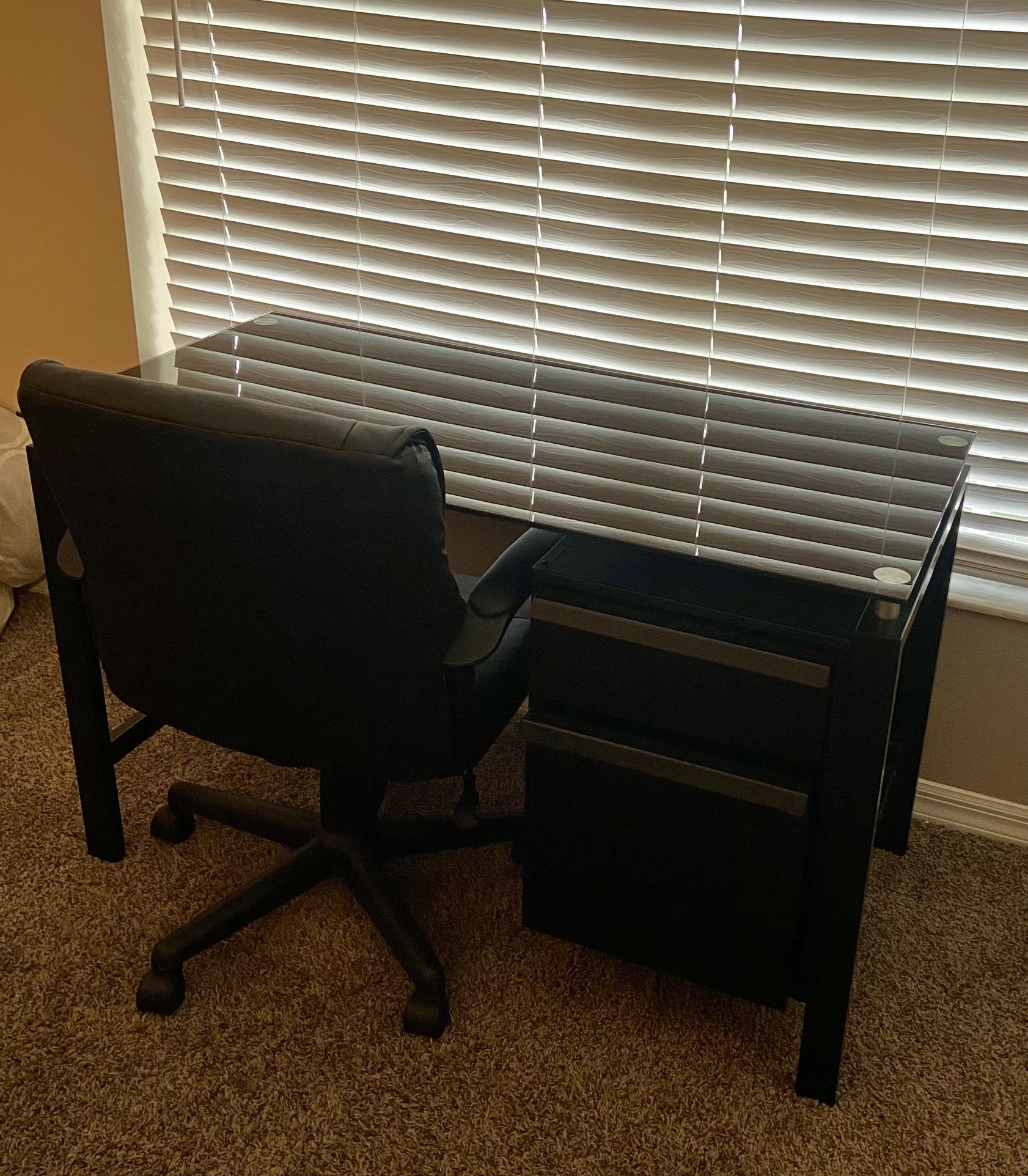 Glass Top Desk And Adjustable Office Chair
